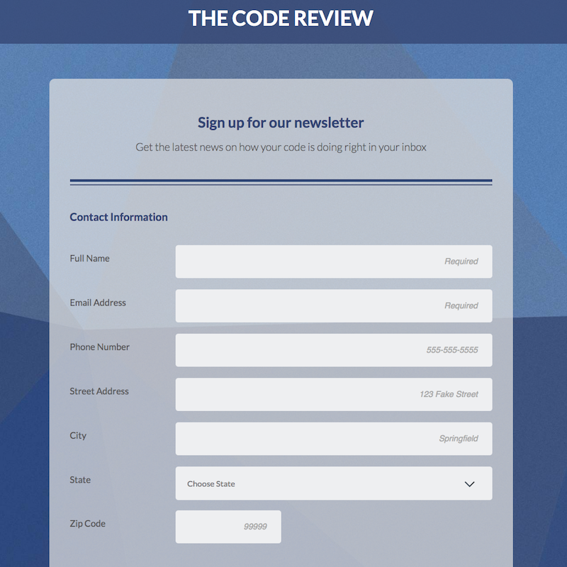 Snapshot of Online Registration Form